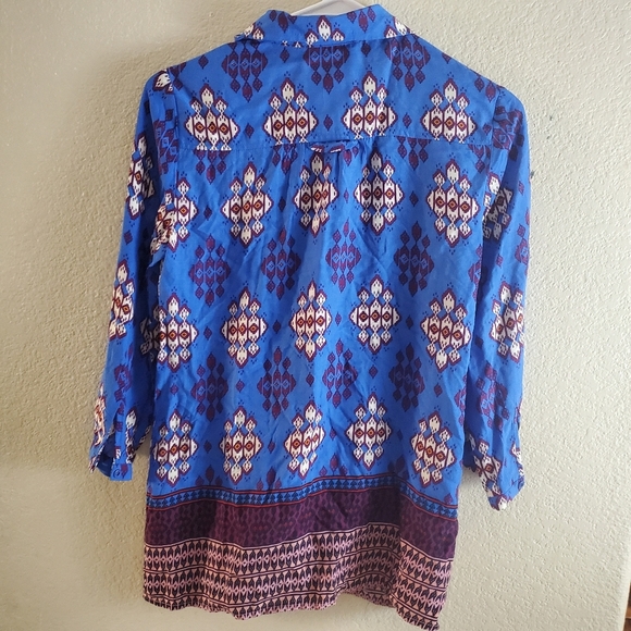 Maeve Anthropologie Blue Paisley Boho Button Top - Picture 3 of 5
